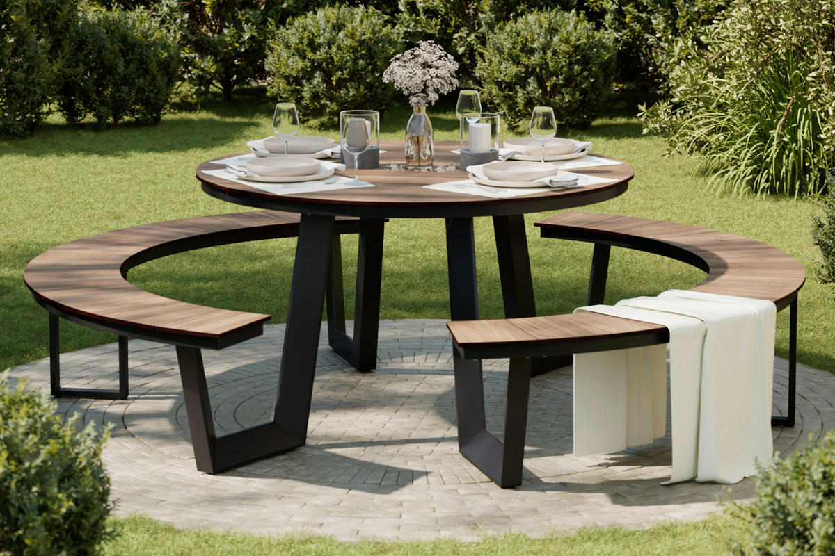 GARTENTISCHGRUPPE  - Anthrazit/Teakfarben, MODERN, Kunststoff/Metall (239/75cm) - Ambia Garden