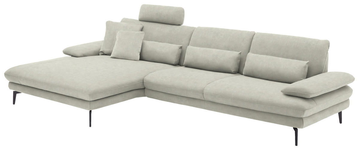 ECKSOFA in Velours Ecru  - Ecru/Schwarz, Design, Textil/Metall (180/310cm) - Dieter Knoll
