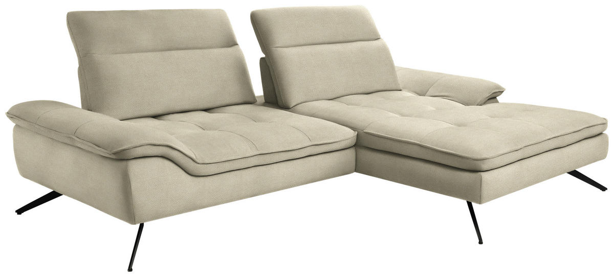 ECKSOFA  in Webstoff Creme  288/179-202 cm  - Creme/Schwarz, Design, Textil/Metall (288/179-202cm) - Stylife