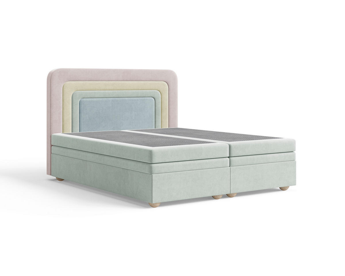 BOXBETT 180/200 cm,  in Rosa, Hellgrün, Mintgrün, gepolstertes Kopfteil, Bettkasten, Topper, H2 + H3 = mittel + fest  - Braun/Rosa, MODERN, Holz/Kunststoff (180/200cm) - Livetastic