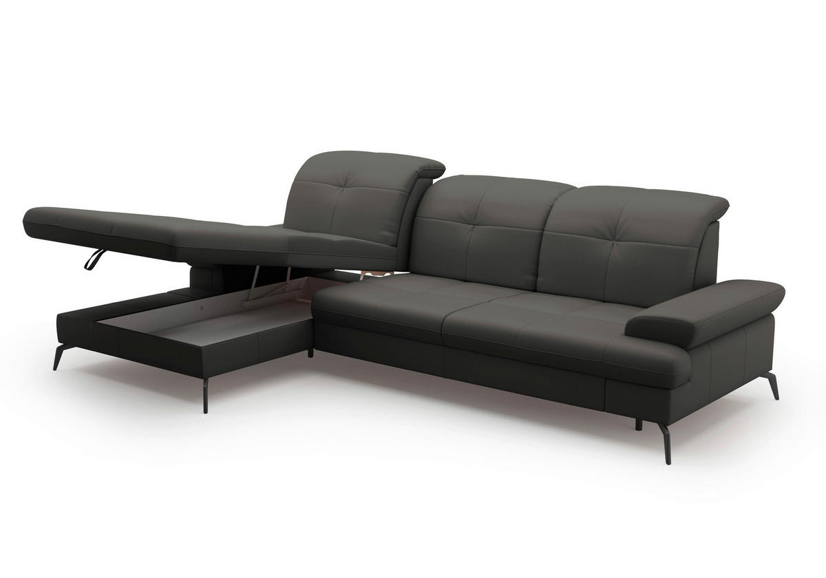ECKSOFA in Echtleder Anthrazit  - Anthrazit/Schwarz, Konventionell, Leder/Metall (185/279cm) - Sit & More