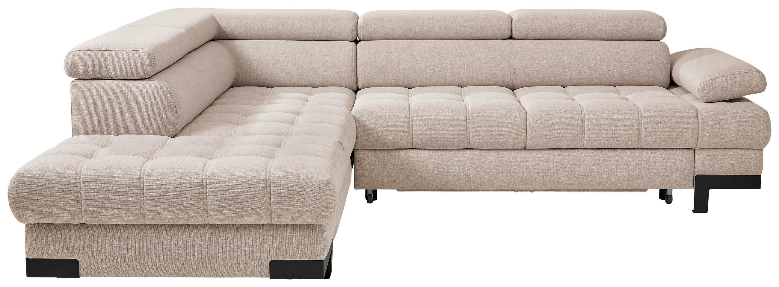 ECKSOFA Beige Webstoff - Beige/Schwarz, Design, Textil/Metall (223/263cm) - Welnova