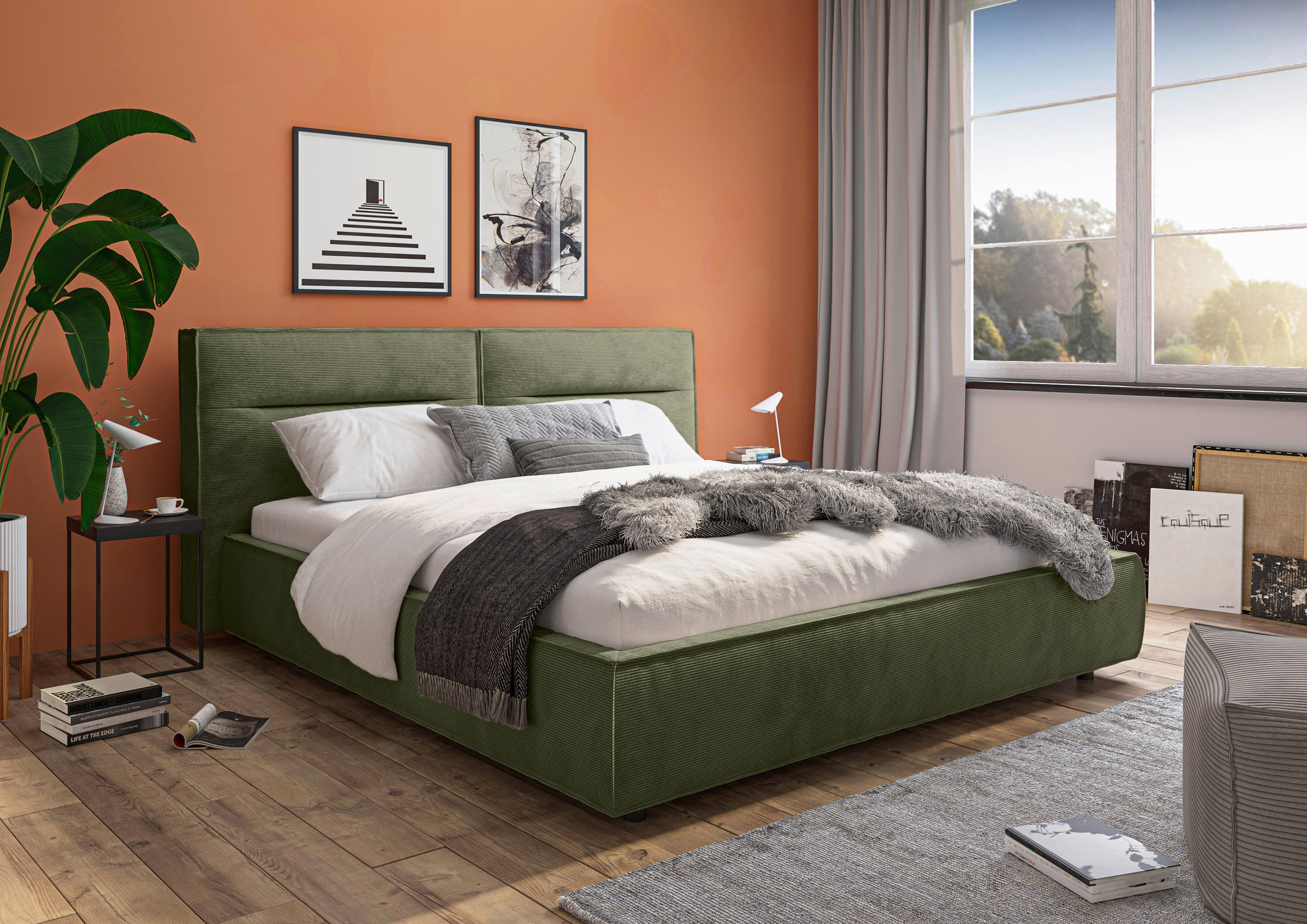 POLSTERBETT 160/200 cm  in Waldgrün  - Waldgrün/Schwarz, Design, Kunststoff/Textil (160/200cm) - Lomoco