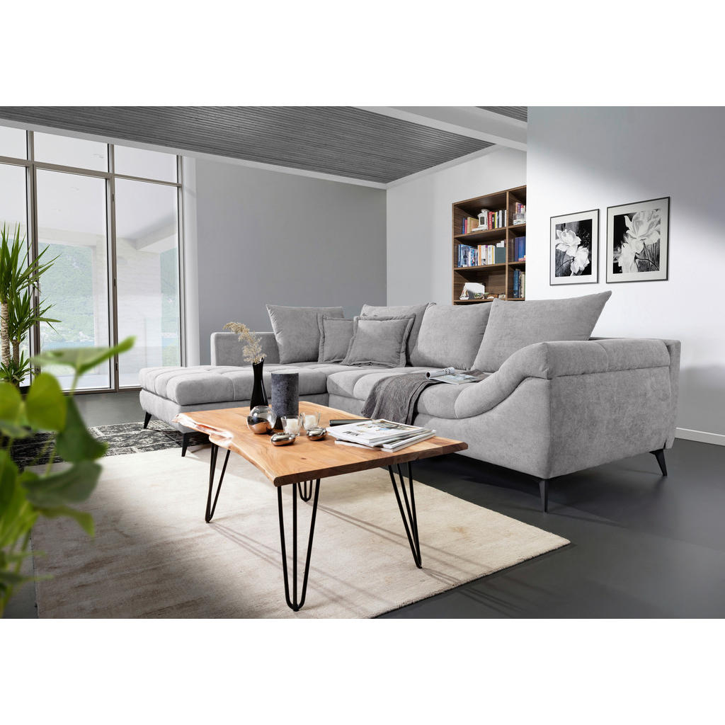 Thumbnail - Stylife Ecksofa, Hellgrau, Textil, 3-4-Sitzer, Füllung: Schaumstoffflocken,Schaumstoff, Ottomane links, L-Form, 307x224 ...