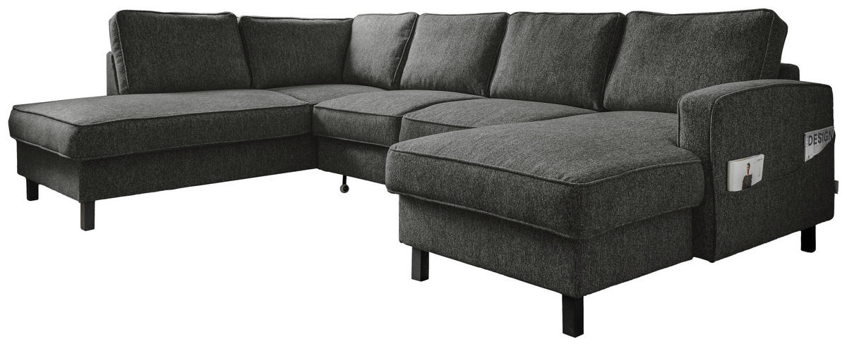 SEDACIA SÚPRAVA, textil, tmavosivá - čierna/tmavosivá, drevo/textil (198/298/148cm) - MID.YOU