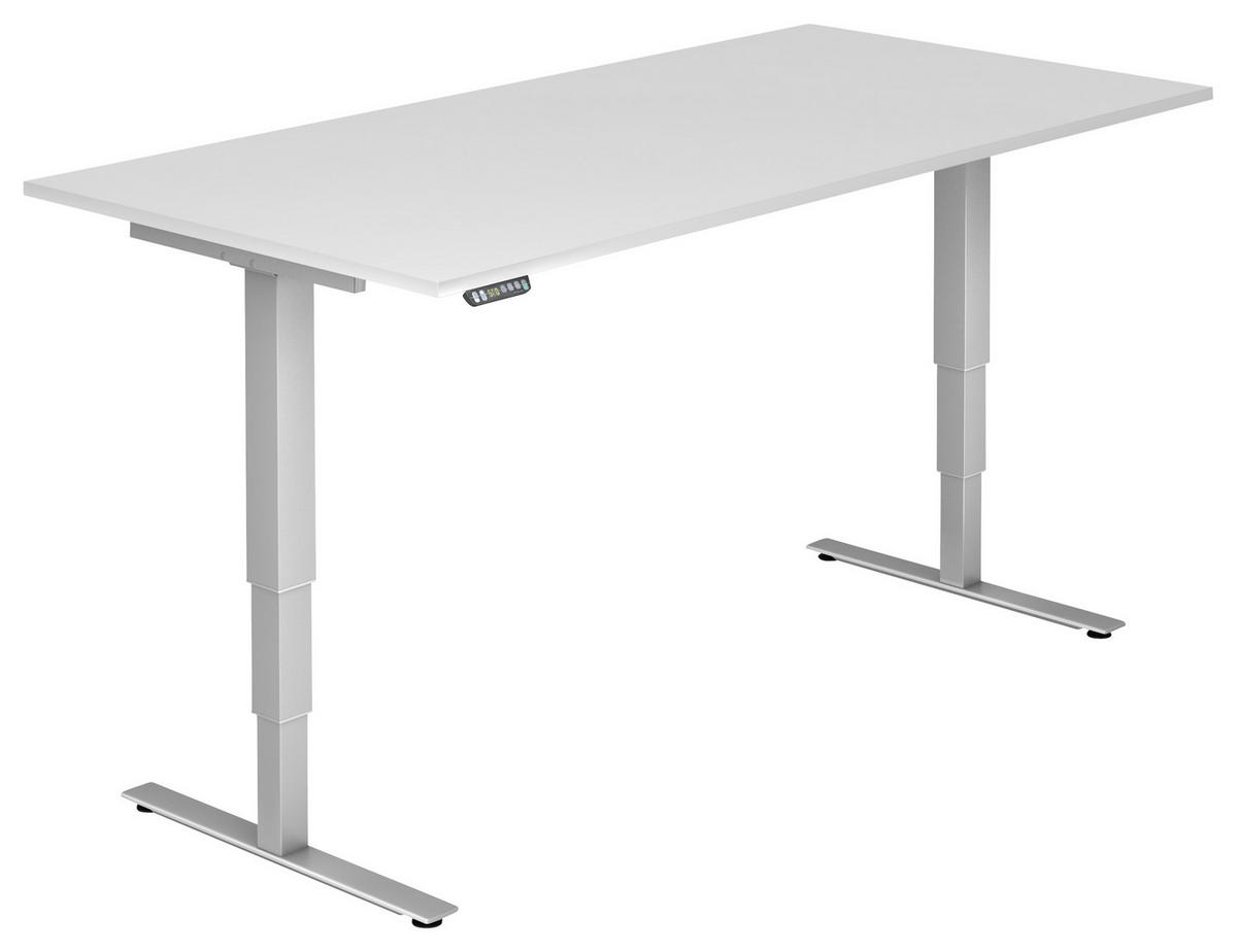 SCHREIBTISCH 200/100/63,5-128,5 cm  in Silberfarben, Weiß  - Silberfarben/Weiß, KONVENTIONELL, Holzwerkstoff/Metall (200/100/63,5-128,5cm) - Venda