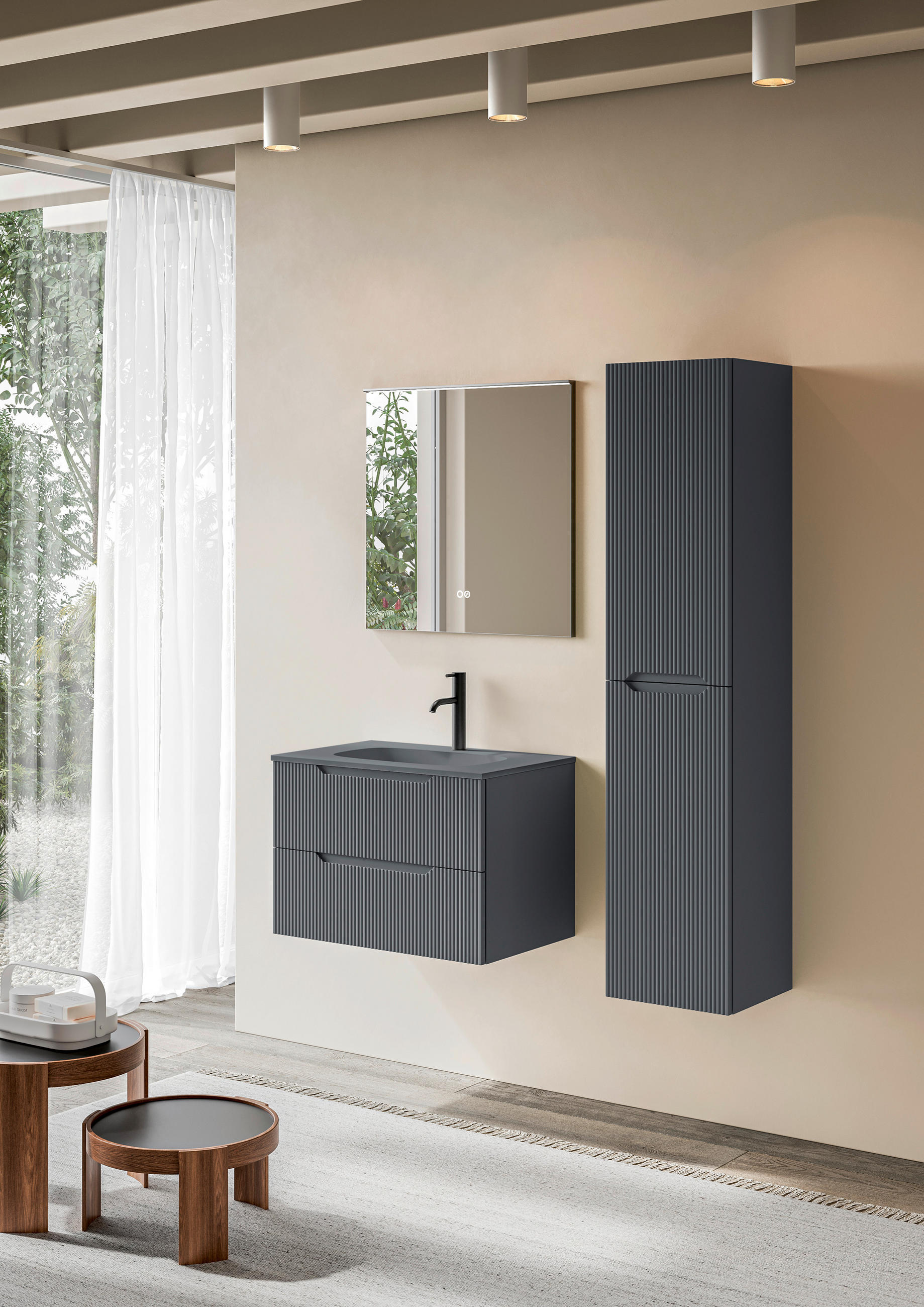 BADEZIMMER 3-teilig  in 60 cm  - Dunkelgrau/Weiß, KONVENTIONELL, Holzwerkstoff/Stein (60cm) - Belluti