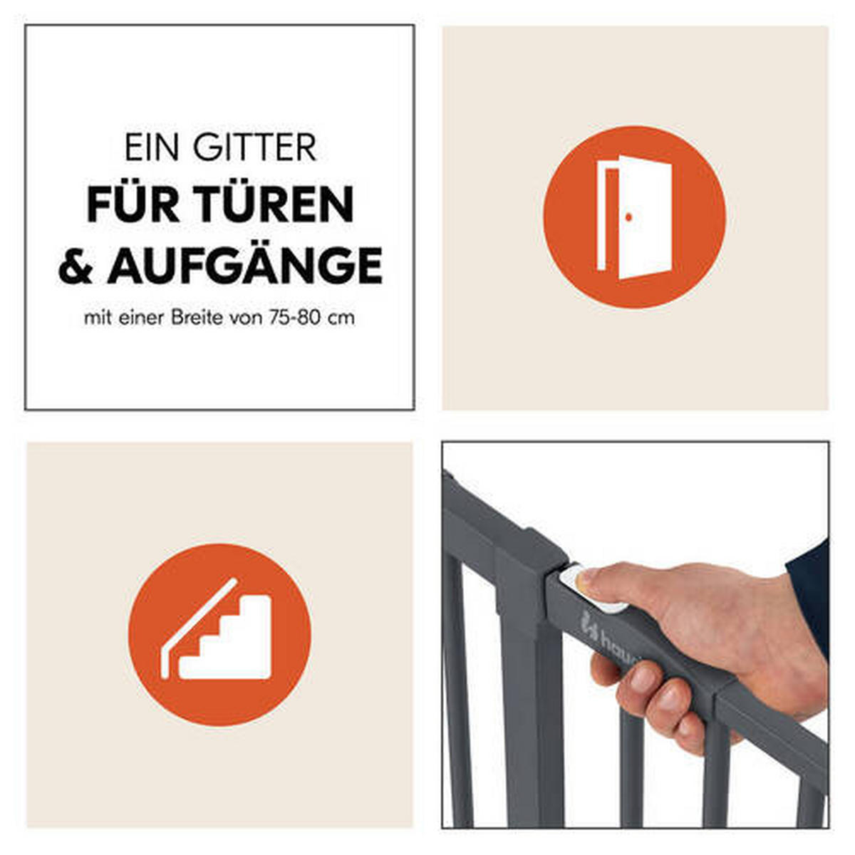 TREPPENSCHUTZGITTER  - Dunkelgrau, Basics, Kunststoff/Metall (75 - 80/77/4cm) - Hauck