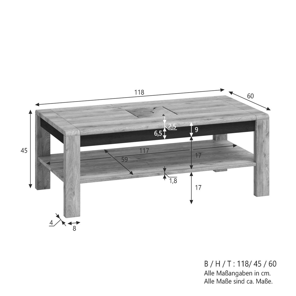 COUCHTISCH Wildeiche massiv Wildeiche  - Wildeiche, Basics, Holz (118/45/60cm) - Livetastic