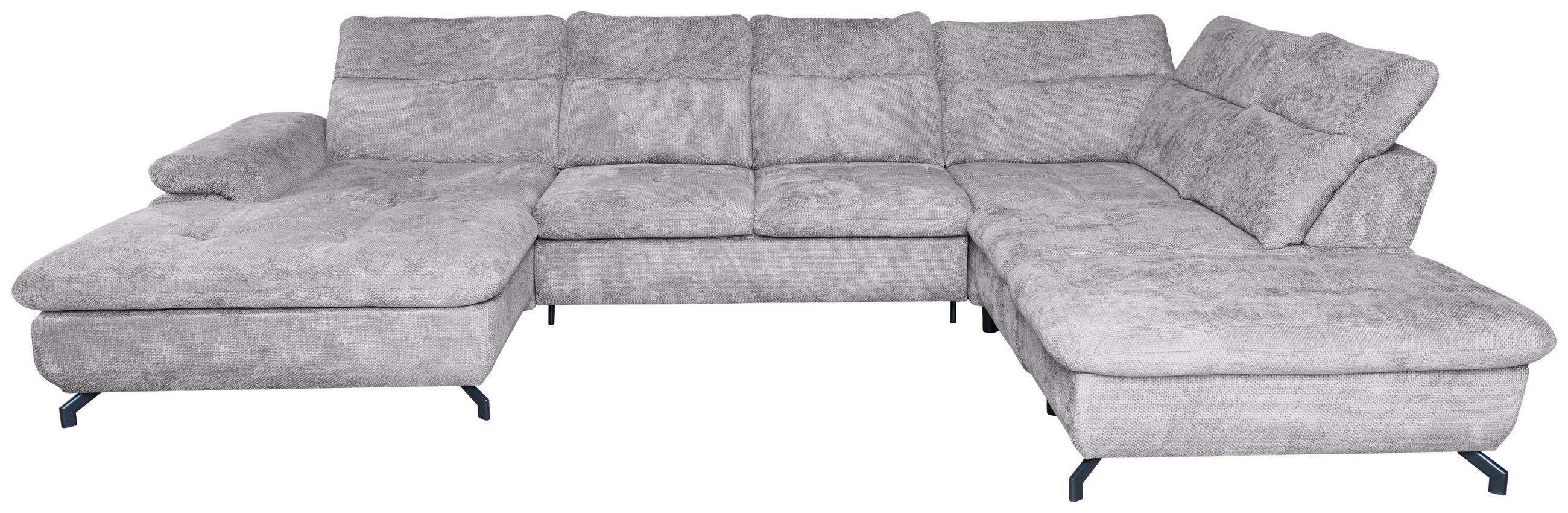 WOHNLANDSCHAFT Hellgrau Struktur  - Hellgrau/Schwarz, KONVENTIONELL, Textil/Metall (188/357/253cm) - Carryhome