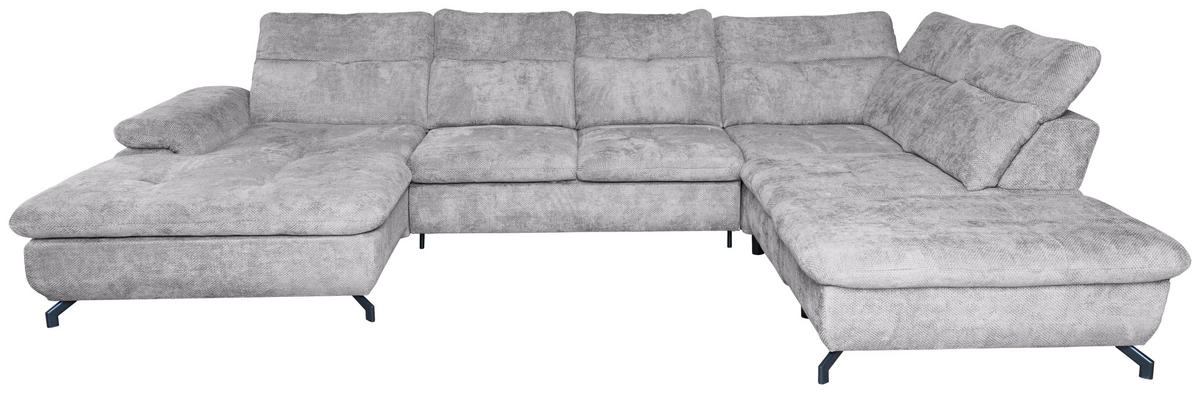 WOHNLANDSCHAFT  in Struktur Hellgrau  - Hellgrau/Schwarz, KONVENTIONELL, Textil/Metall (188/357/253cm) - Carryhome