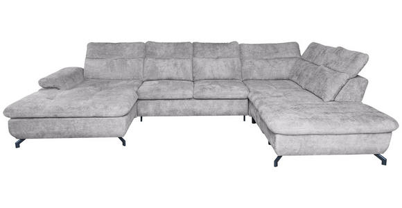 WOHNLANDSCHAFT  in Struktur Hellgrau  - Hellgrau/Schwarz, KONVENTIONELL, Textil/Metall (188/357/253cm) - Carryhome