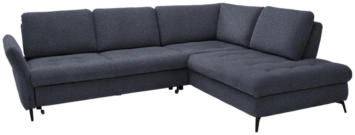 ECKSOFA in Bouclé Dunkelblau  - Schwarz/Dunkelblau, Natur, Textil/Metall (288/233cm) - Valnatura
