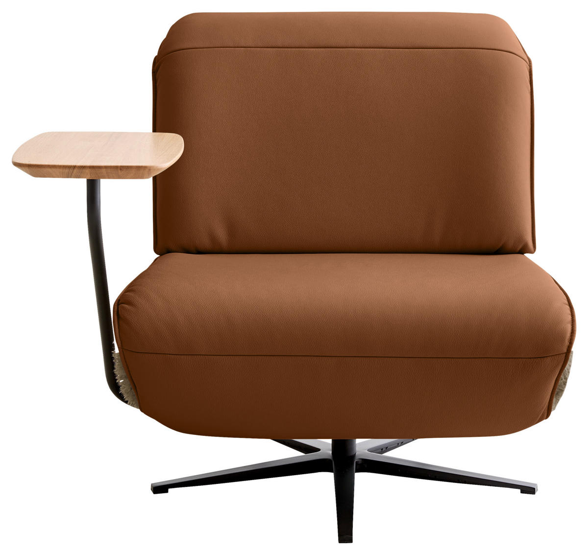 SESSEL Hochflor Echtleder Braun, Cognac  - Cognac/Schwarz, Design, Leder/Textil (84/65/91cm) - Koinor