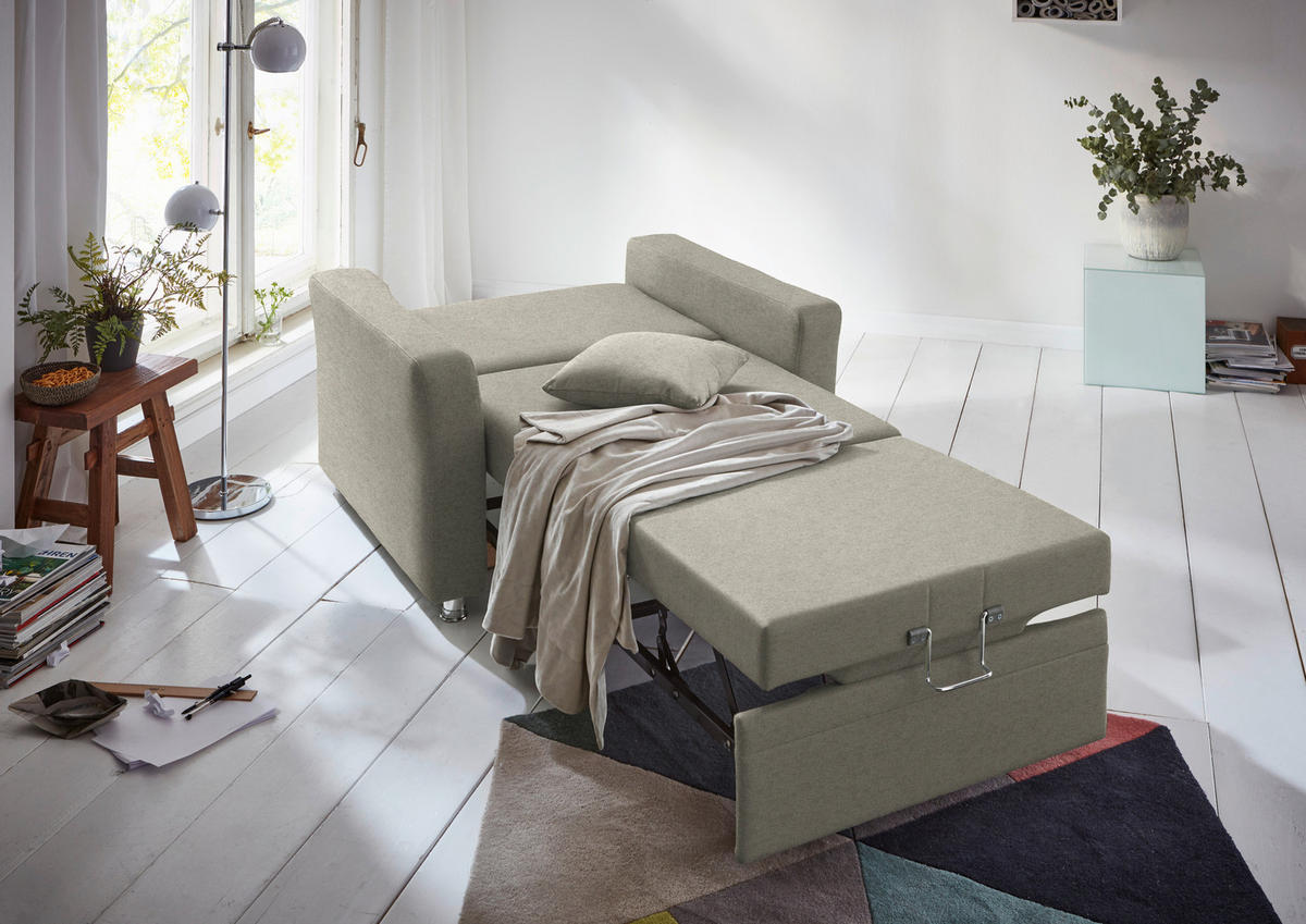 SCHLAFSOFA Chenille Greige  - Chromfarben/Greige, KONVENTIONELL, Textil/Metall (186/90/100cm) - Beldomo Style