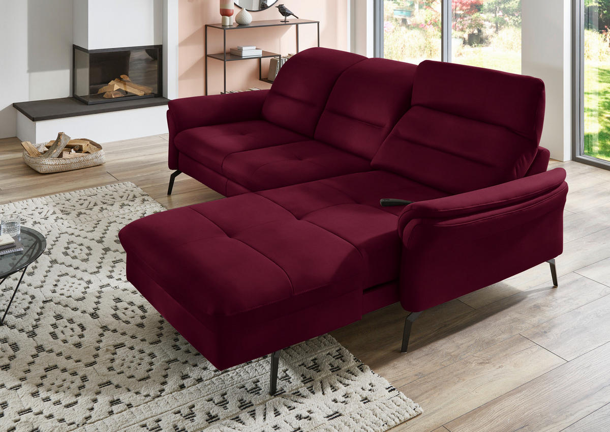 ECKSOFA in Flachgewebe Bordeaux  260/181 cm  - Bordeaux/Schwarz, KONVENTIONELL, Textil/Metall (260/181cm) - Beldomo Speed