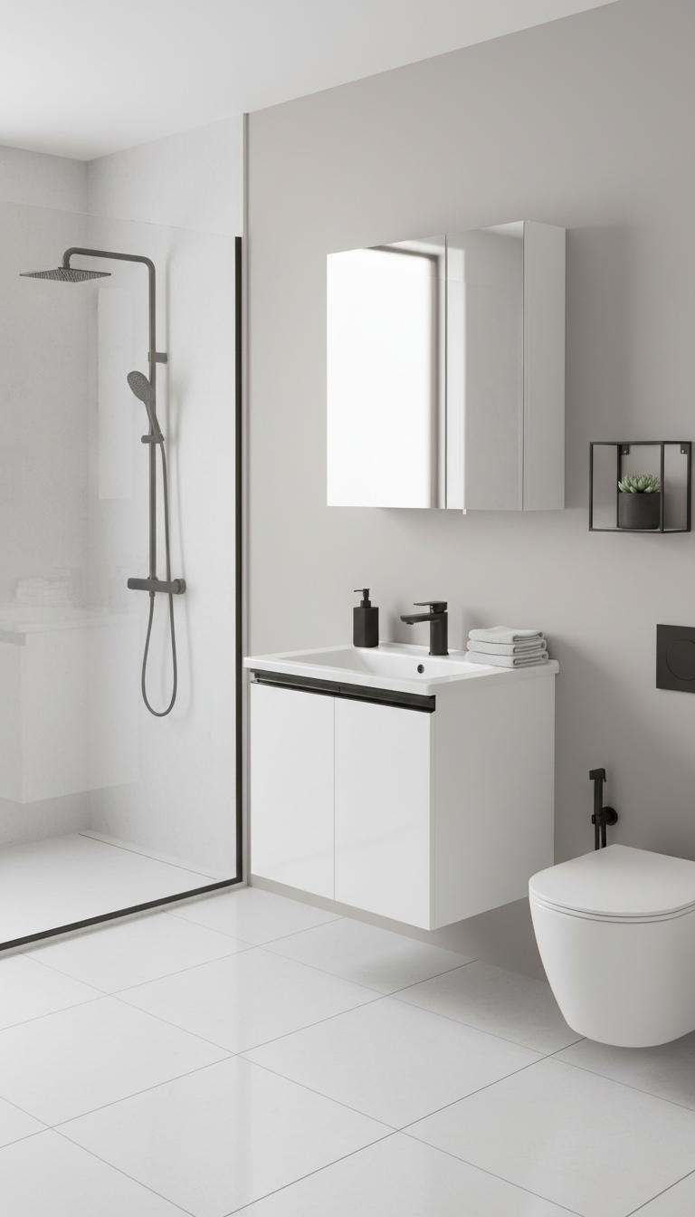 BADEZIMMER 3-teilig  in  - Weiß Hochglanz/Schwarz, MODERN, Glas/Keramik (60/119/46cm) - MID.YOU