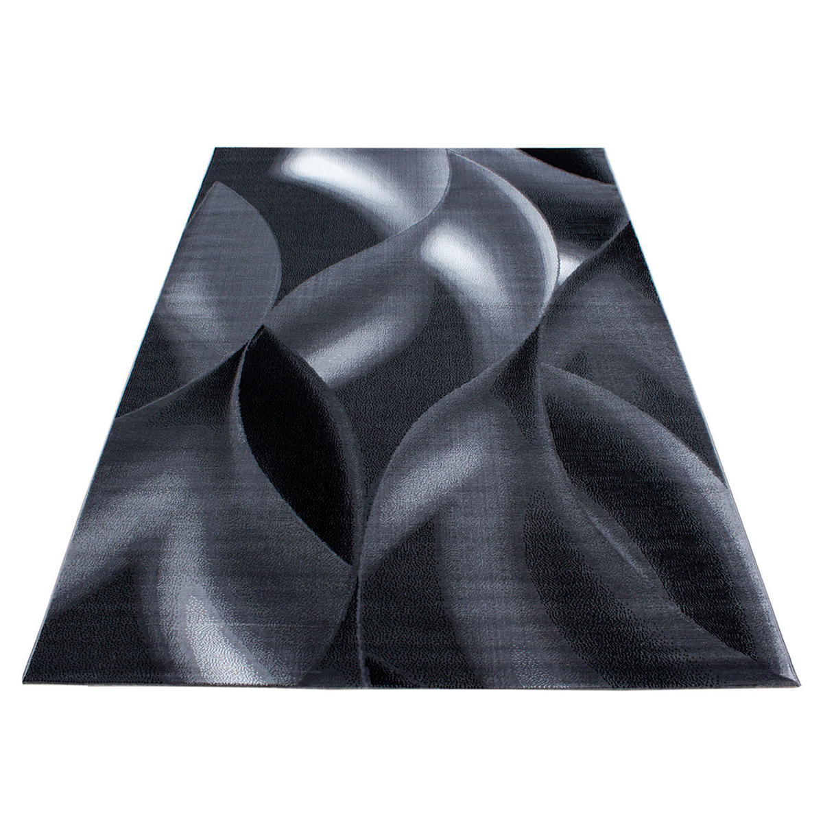 TEPPICH Kurzflor Abstrakte Wellen Polypropylen Wohnzimmer Schwarz Rechteckig 240x340 - Schwarz, Textil (240/340cm) - KADIMA DESIGN
