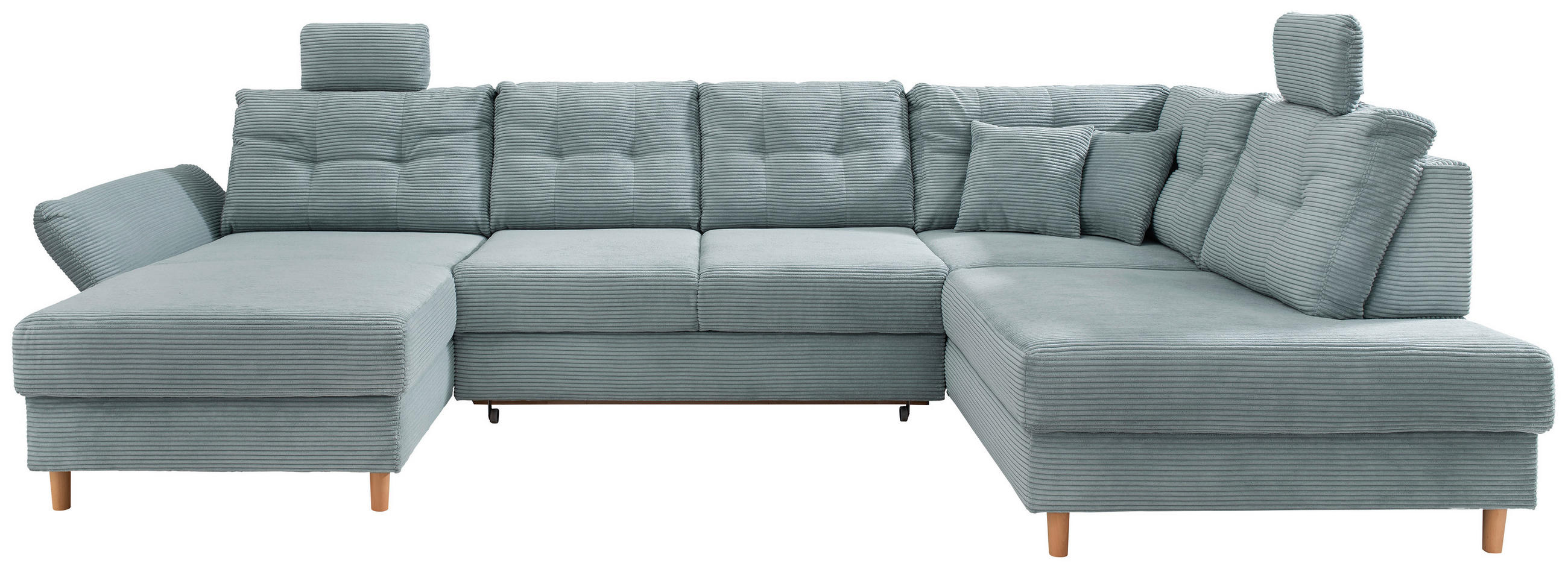 WOHNLANDSCHAFT  Cord Hellblau  - Naturfarben/Hellblau, Modern, Holz/Textil (176/338-352/206cm) - Livetastic