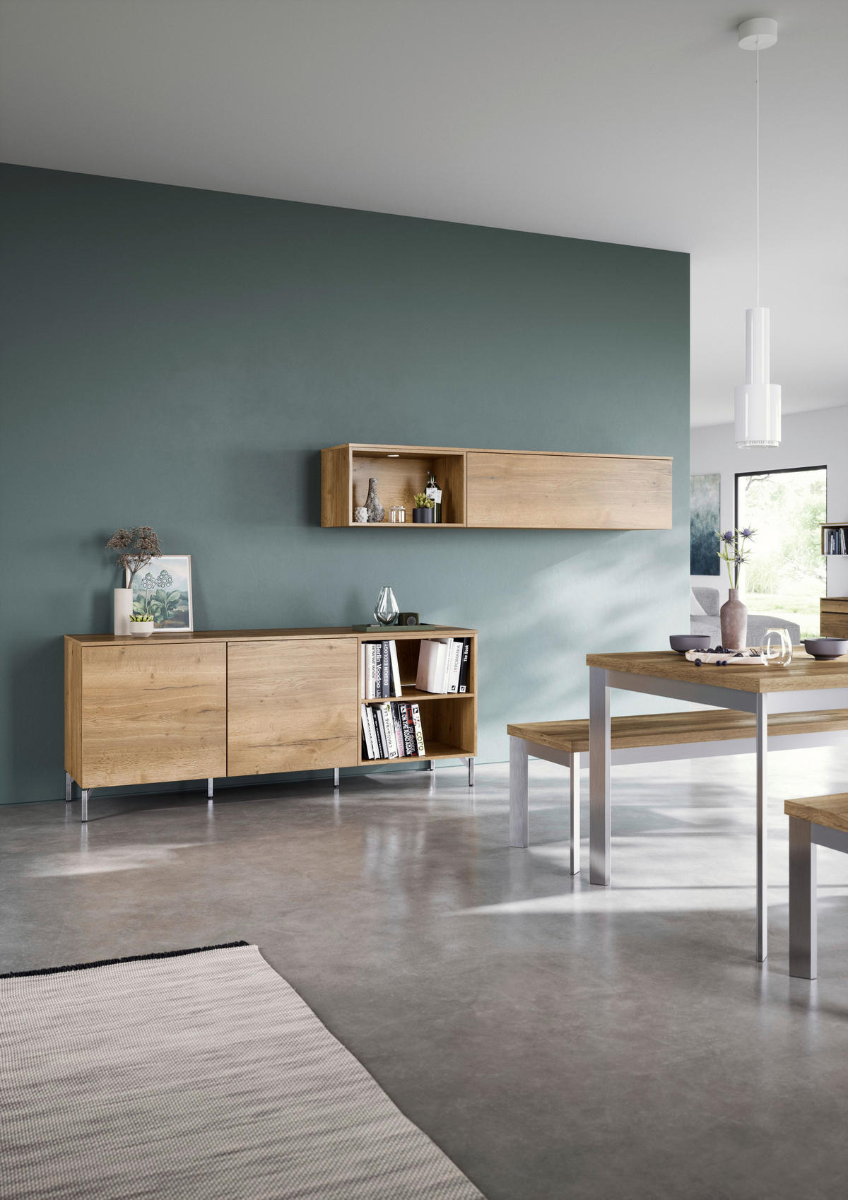 SIDEBOARD Eichefarben  180,3/73,6/48,5 cm  - Chromfarben/Eichefarben, Design, Holzwerkstoff/Metall (180,3/73,6/48,5cm) - Celina Home