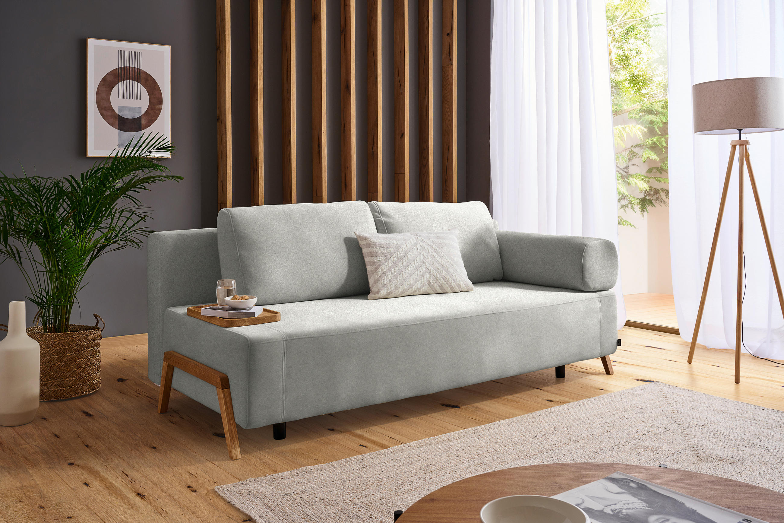 SCHLAFSOFA Mikrofaser Hellgrau  - Hellgrau/Naturfarben, Design, Holz/Textil (211/88/102cm) - Niels Andersson