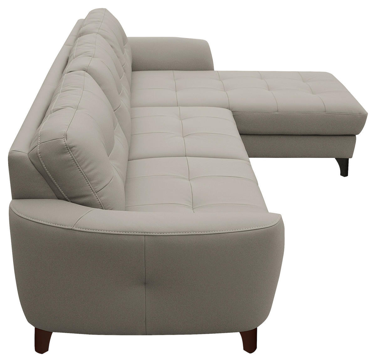 ECKSOFA in Lederlook Echtleder Platinfarben  - Platinfarben/Buchefarben, Design, Leder/Holz (238/168cm) - Livetastic