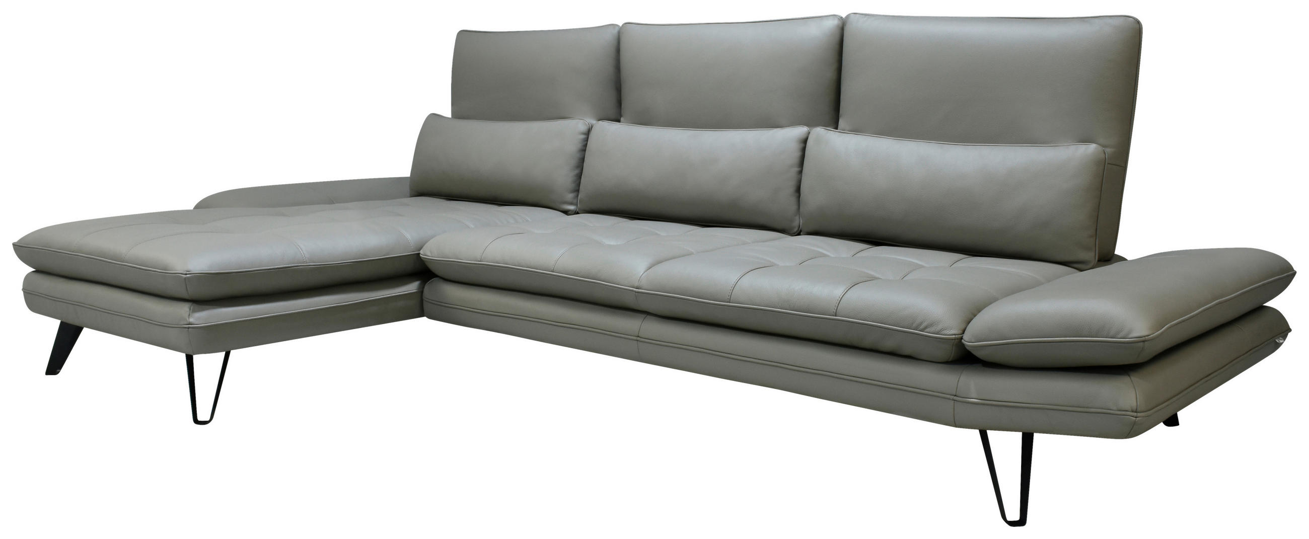 ECKSOFA inkl. Funktionen Taupe Echtleder  - Taupe/Schwarz, Design, Leder/Metall (104-128/312cm) - Celina Home
