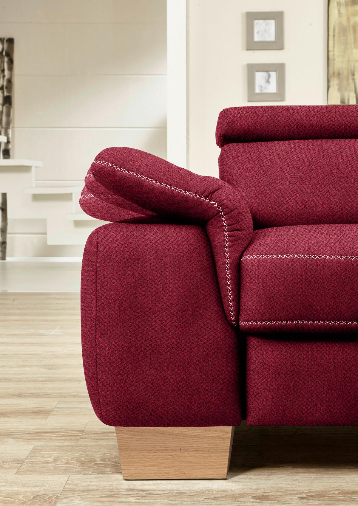 ECKSOFA in Mikrofaser Rot  - Eichefarben/Beige, Natur, Holz/Textil (226/273cm) - Beldomo System
