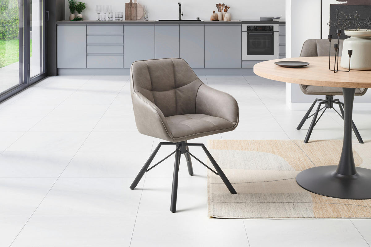 ŽIDLE S PODRUČKAMI, železo, vzhled kůže, šedá, černá - šedá/černá, Lifestyle, kov/textil (58.5/82.5/54.5cm) - MID.YOU