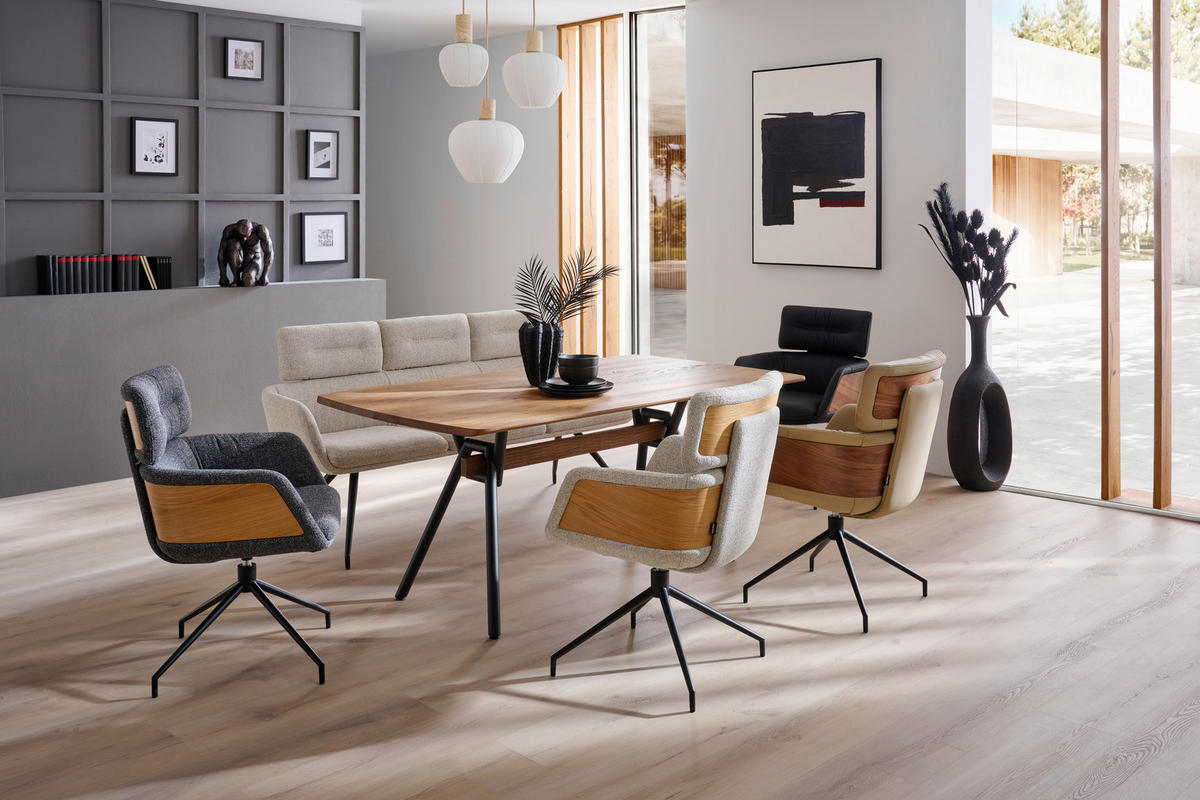 ESSTISCH 180/100/76 cm Echtholz  Holz Freiform Schwarz, Eichefarben  - Eichefarben/Schwarz, Design, Holz/Metall (180/100/76cm) - Valnatura