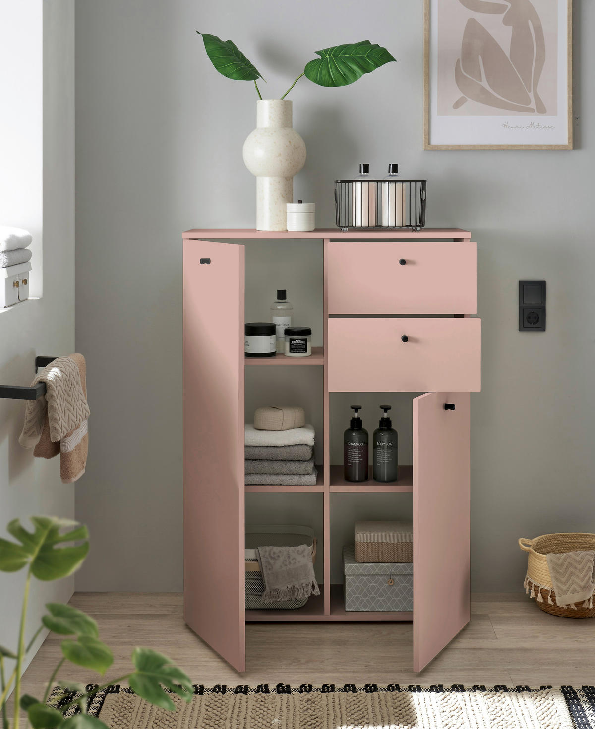 MIDISCHRANK 80/110/30 cm  - Schwarz/Rosa, MODERN, Holzwerkstoff/Kunststoff (80/110/30cm) - MID.YOU