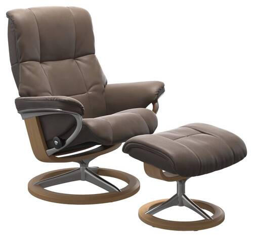 RELAXSESSELSET Echtleder Relaxfunktion, Hocker    - Eichefarben/Alufarben, Design, Leder/Holz (83/102/74cm) - Stressless