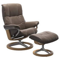 RELAXSESSELSET Echtleder Relaxfunktion, Hocker    - Eichefarben/Alufarben, Design, Leder/Holz (83/102/74cm) - Stressless