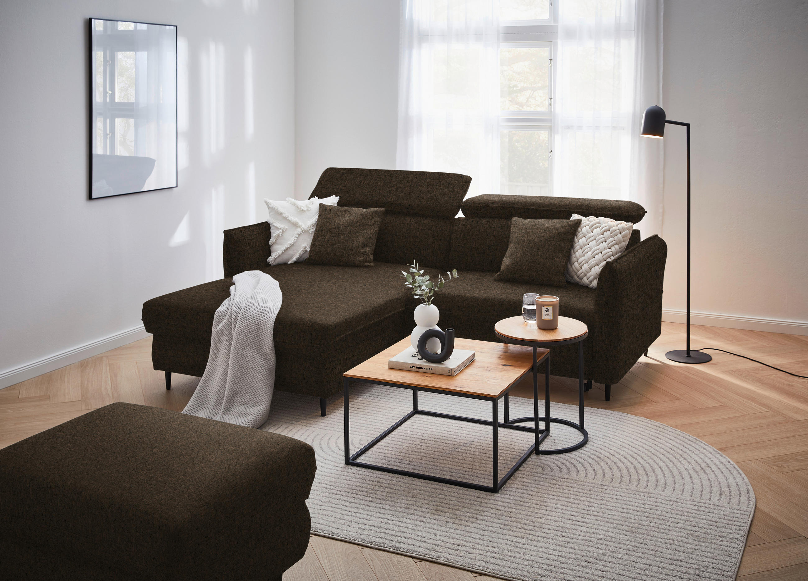HÖRNSOFFA i sammet mörkbrun  - svart/mörkbrun, Design, trä/textil (185/232cm) - Livetastic