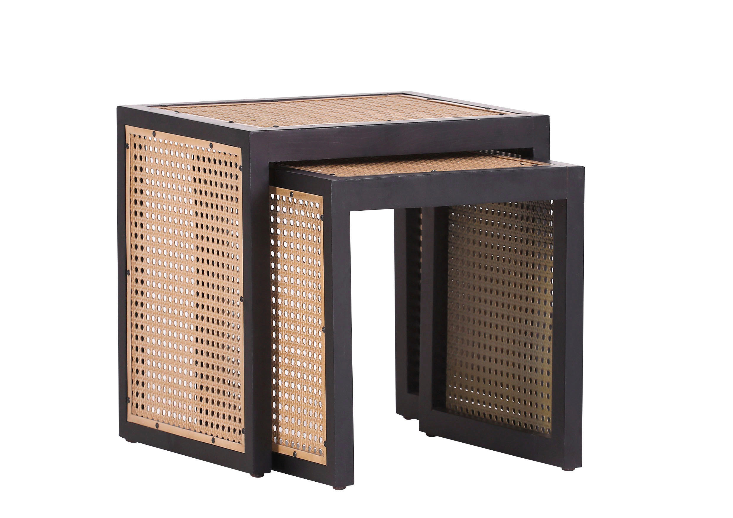 BEISTELLTISCHSET Tanne massiv rechteckig Schwarz, Beige  - Beige/Schwarz, KONVENTIONELL, Holz/Metall (48/40/47cm) - Livetastic