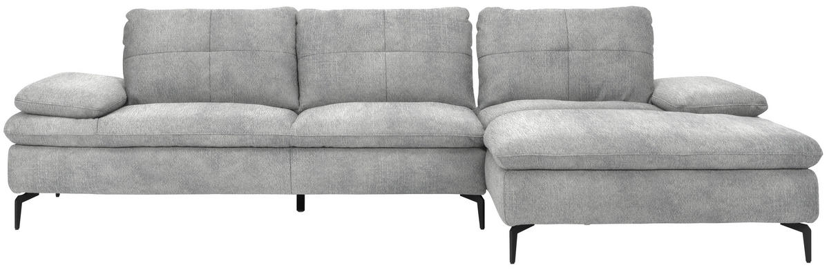 ECKSOFA in Velours Hellgrau  - Hellgrau/Schwarz, Design, Textil/Metall (301/179cm) - Chilliano