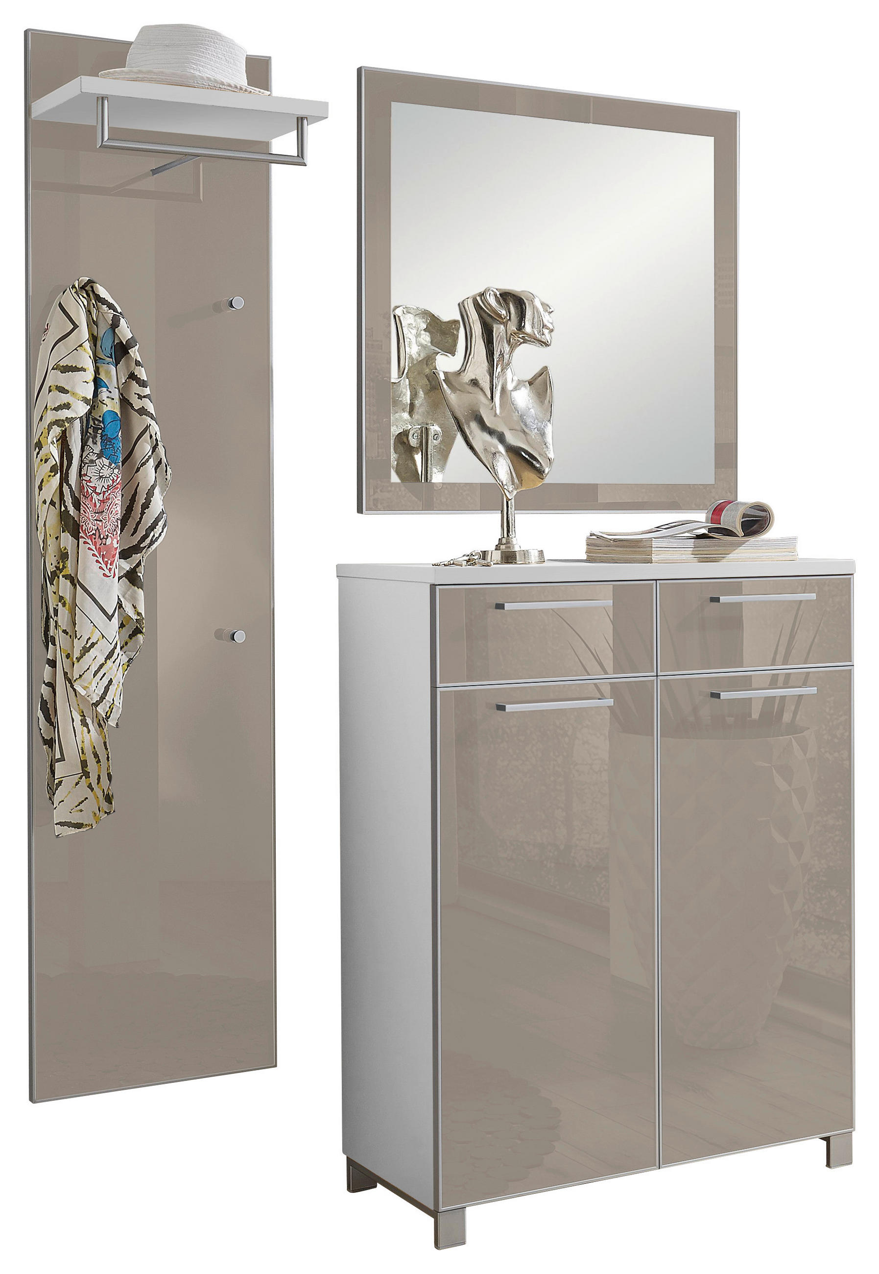 GARDEROBE 3-teilig  in 135/195/37 cm  - Taupe/Weiß, Design, Glas/Holzwerkstoff (135/195/37cm)