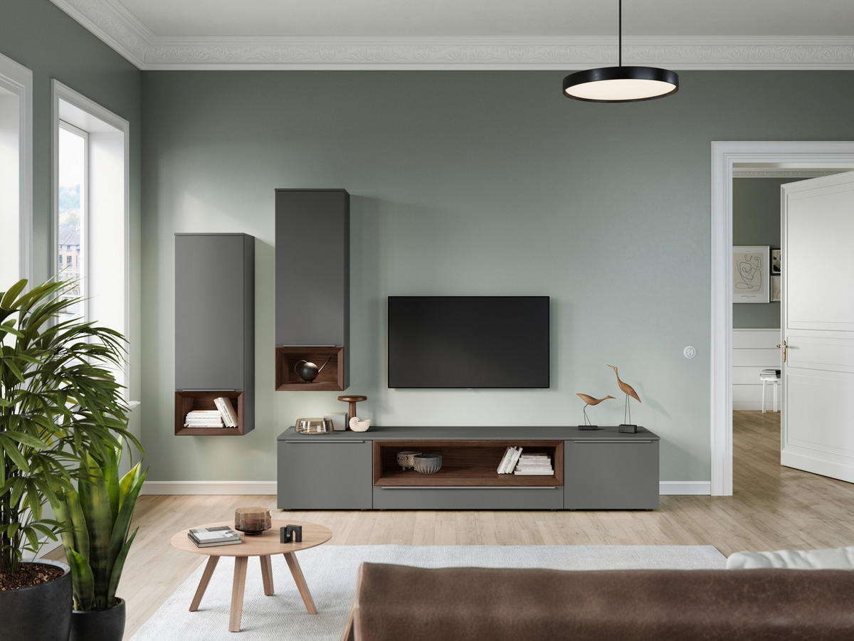 WOHNWAND  in Grau, Nussbaumfarben 295,1/205,2/58,5 cm  - Nussbaumfarben/Grau, Design, Holzwerkstoff (295,1/205,2/58,5cm) - Celina Home