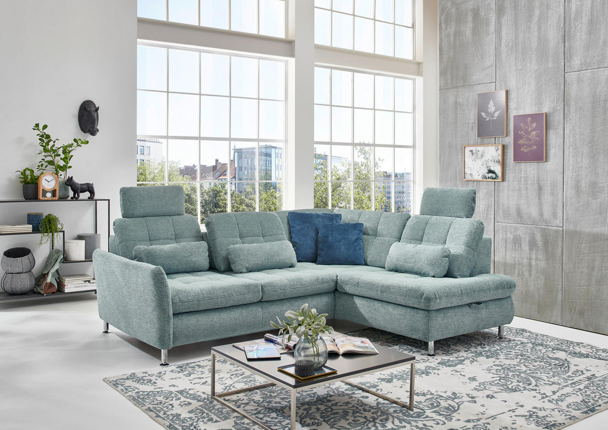 ECKSOFA in Webstoff Türkis  - Türkis/Chromfarben, Konventionell, Textil/Metall (242/210cm) - Beldomo Style