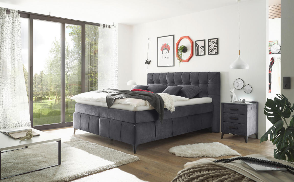BOXSPRINGBETT 180/200 cm  in Anthrazit  - Anthrazit/Schwarz, Konventionell, Kunststoff/Textil (180/200cm) - Modante