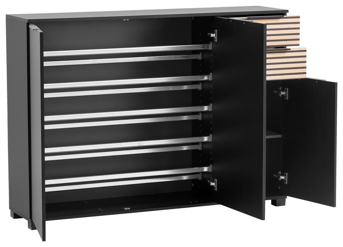 SCHUHSCHRANK Schwarz, Eichefarben  - Eichefarben/Schwarz, Design, Holzwerkstoff/Kunststoff (141,9/105,5/35cm) - MID.YOU