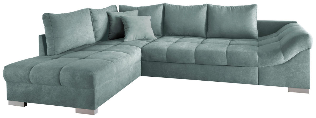 ECKSCHLAFSOFA Mintgrün Mikrofaser  - Silberfarben/Mintgrün, Design, Holz/Textil (202/298cm) - MID.YOU