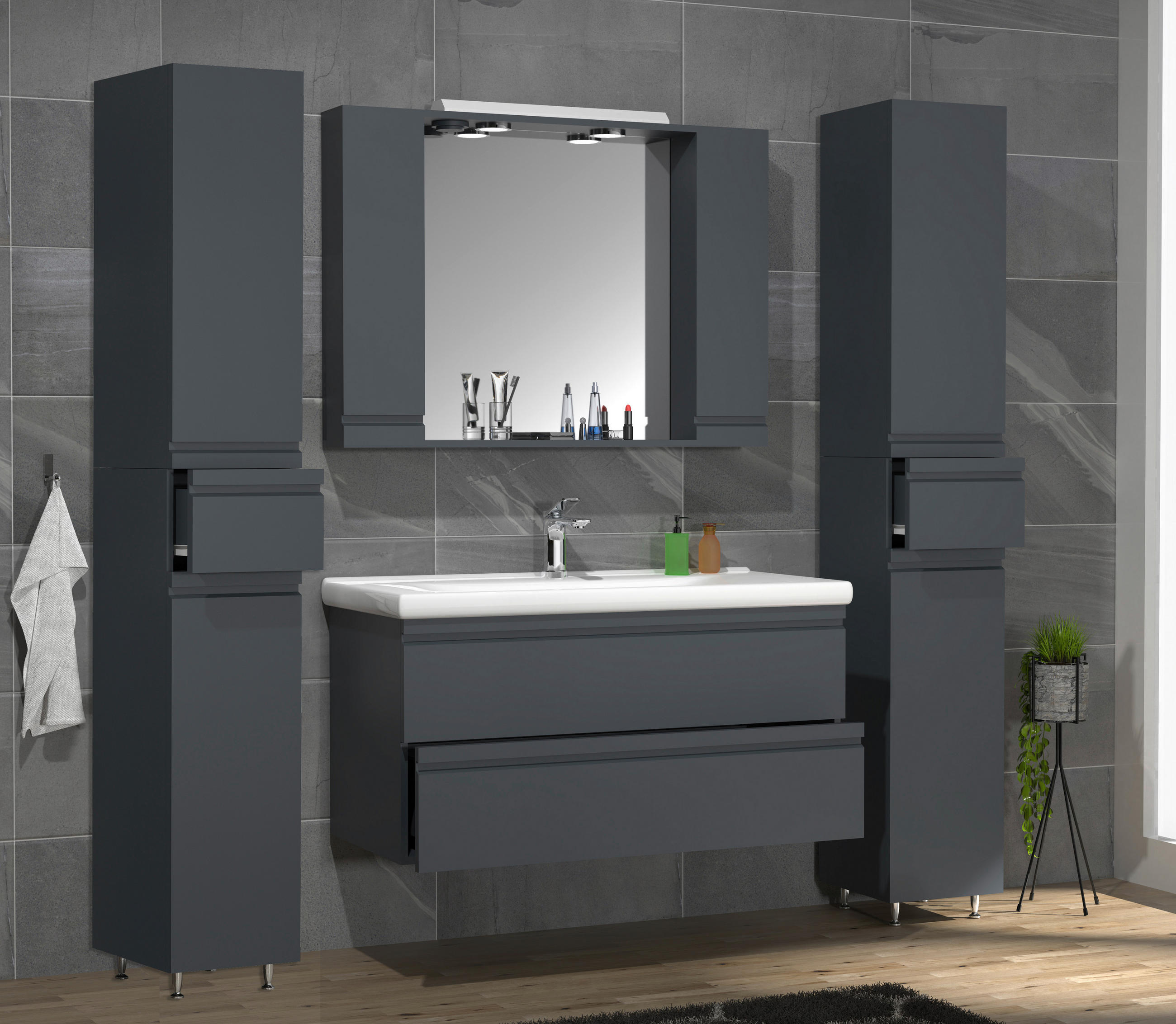 SPIEGELSCHRANK 100/71/14 cm  - Anthrazit, Modern, Glas/Holzwerkstoff (100/71/14cm) - MID.YOU