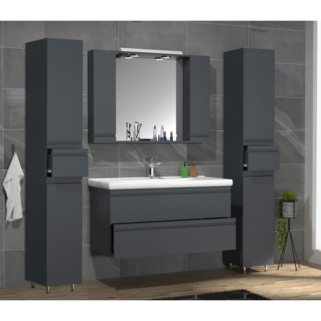Thumbnail - Mid.you Spiegelschrank, Anthrazit, Holzwerkstoff, 4 Fächer, 100x71x14 cm, erweiterbar, Badezimmer, Badezimmerspiegel, Sp...