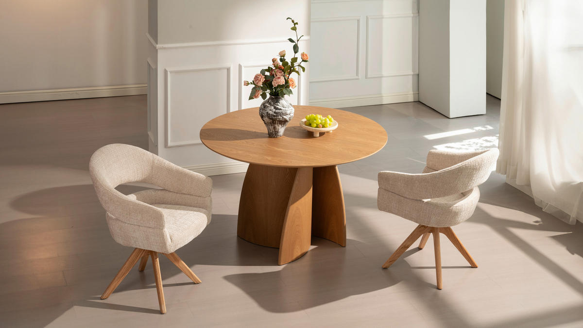 ESSTISCH Echtholz, Nachbildung  Holz, Holzwerkstoff rund Eichefarben  - Eichefarben, MODERN, Holz/Holzwerkstoff (120/75cm) - Livetastic