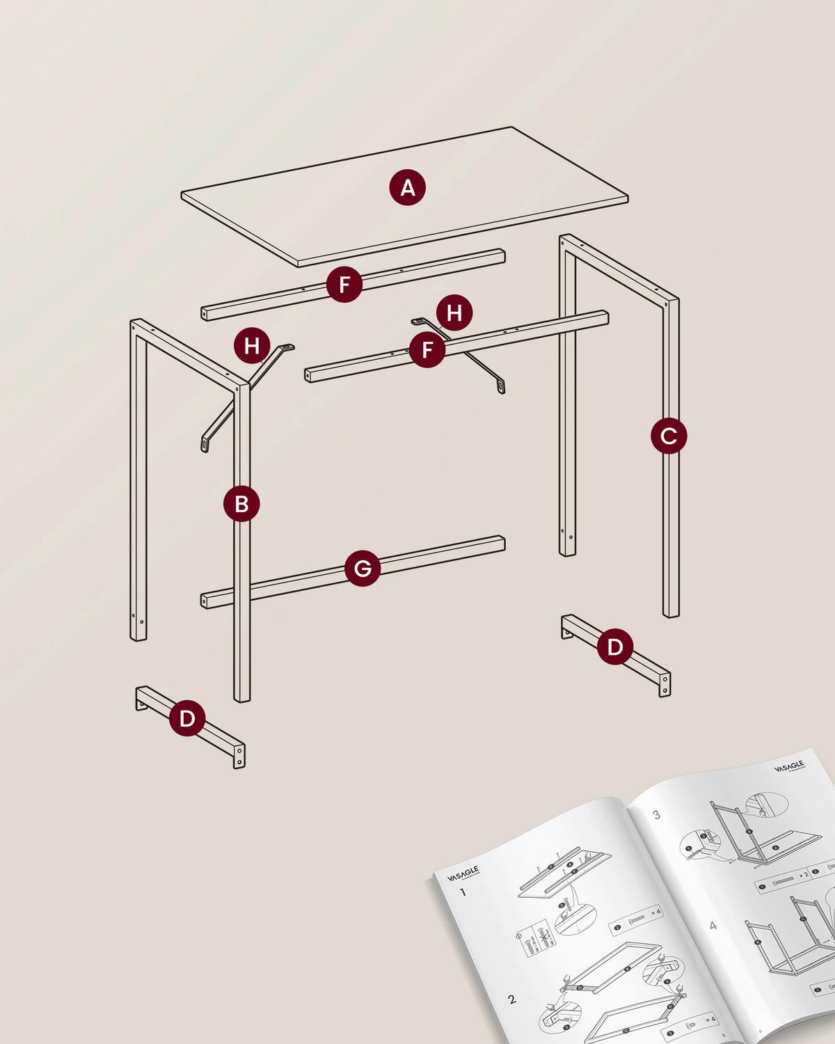 PC STÔL, hnedá, čierna, 100/50/76 cm - hnedá/čierna, Basics, kov/kompozitné drevo (100/50/76cm) - Boxxx