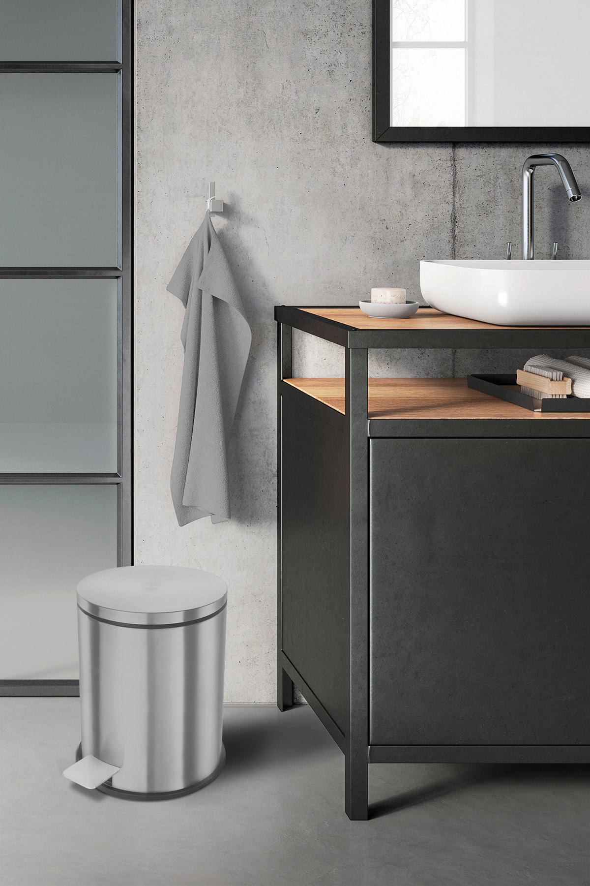 TRETEIMER  - Edelstahlfarben/Schwarz, Basics, Kunststoff/Metall (19/26/19cm) - Zack