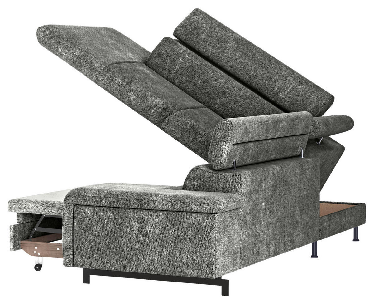 ECKSOFA in Chenille Grau  - Schwarz/Grau, Textil/Metall (215/262cm) - MID.YOU