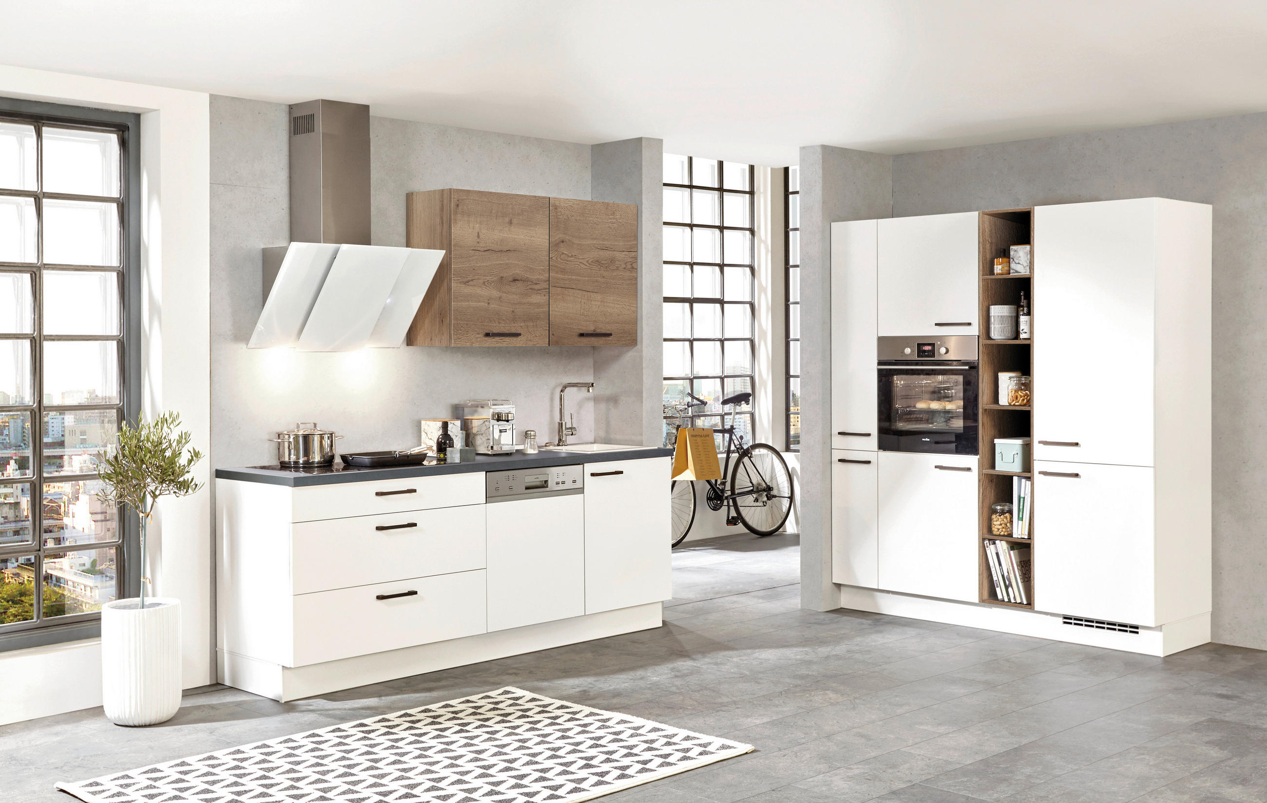 ROHOVÁ KUCHYŇA LARS 220 - biela/farba duba, Design, kompozitné drevo (220/180cm) - Celina