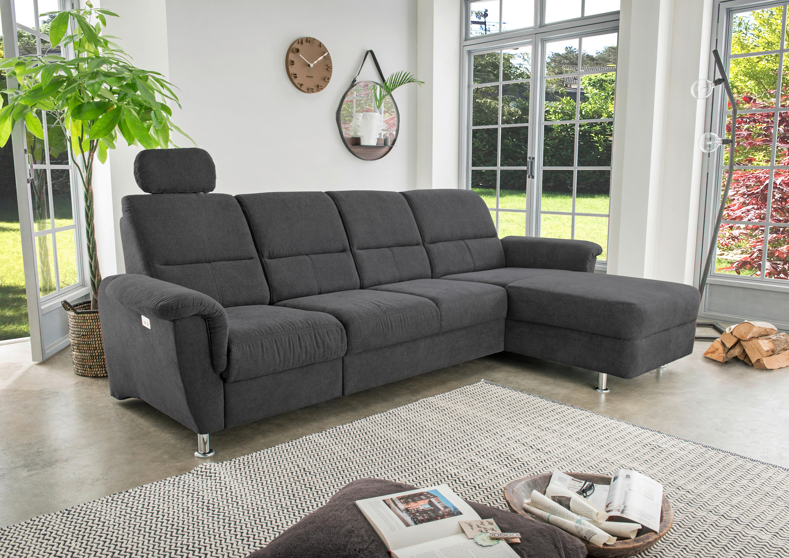 ECKSOFA in Mikrofaser Schwarz  - Chromfarben/Schwarz, Konventionell, Textil/Metall (292/165cm) - Livetastic